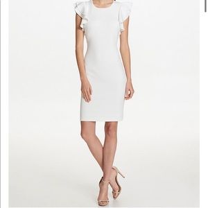 Scuba Flutter Ruffle Cap Sleeve Sheath Dress